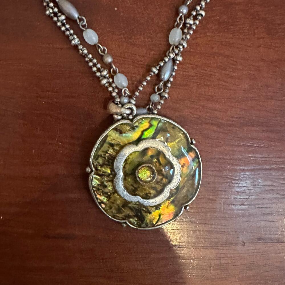 Abalone Shell Flower Pendant Necklace Choker Beaded Boho Green Costume Jewelry
